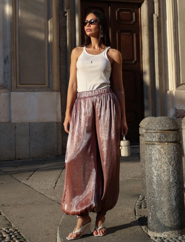 Calça Acetinada Ballon Solea - Marrom
