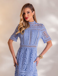 Vestido Longo Guipir Amélia - Azul