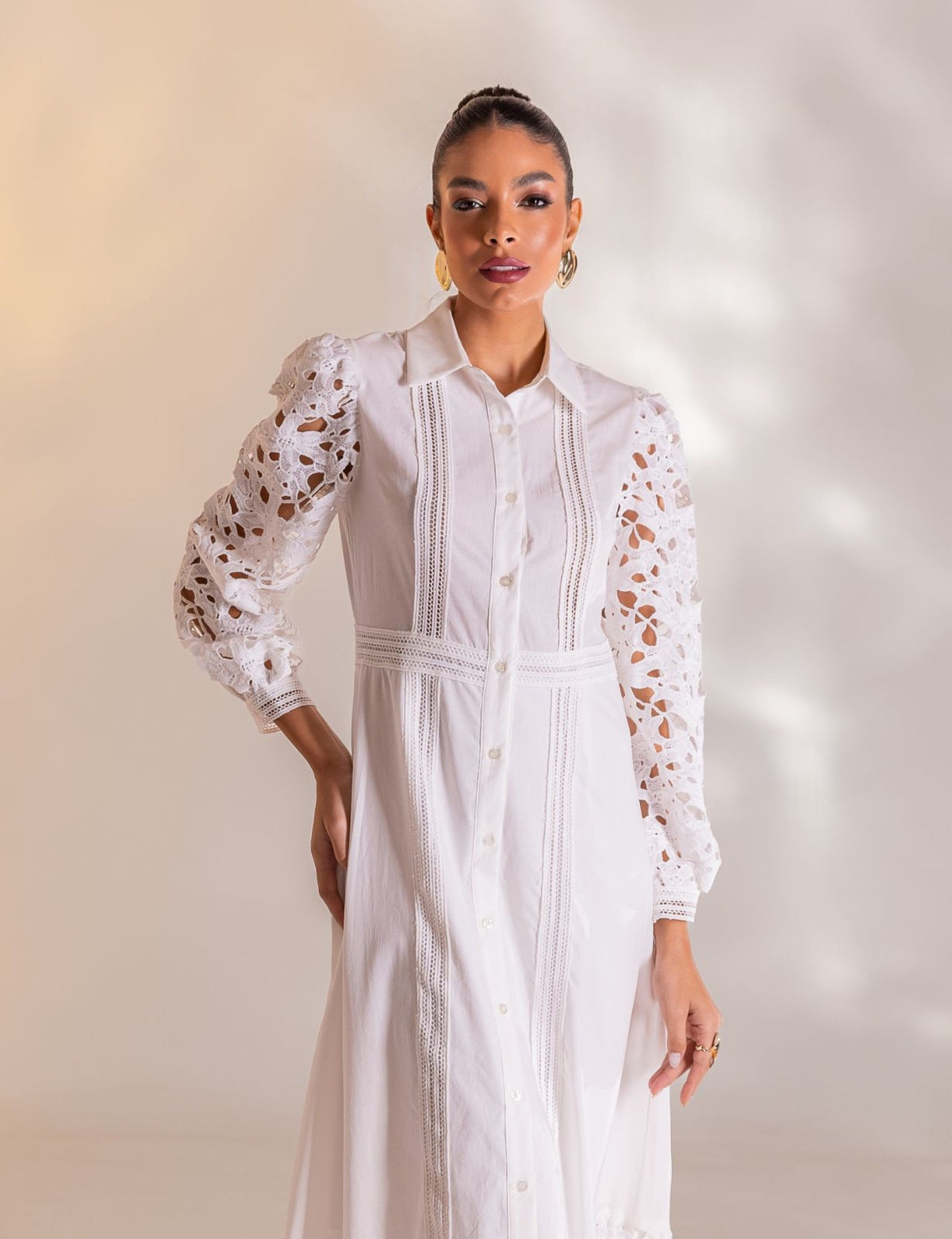 Vestido Midi Guipir Clarice - Off White