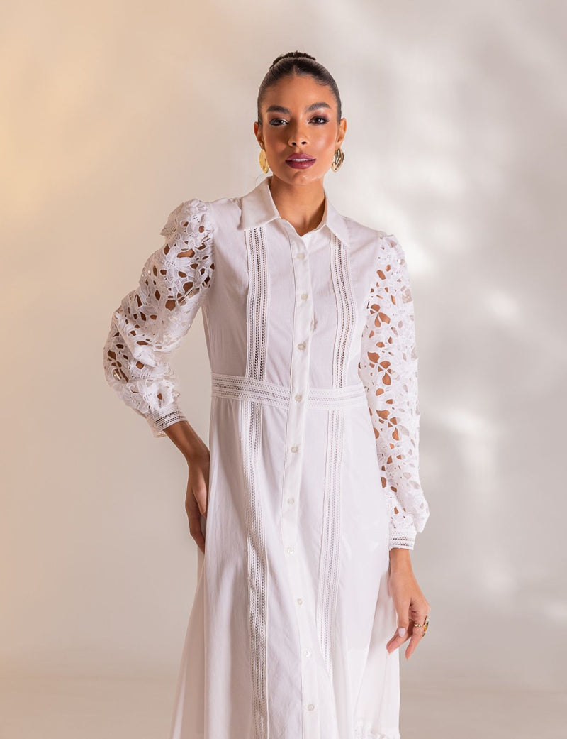 Vestido Midi Guipir Clarice - Off White