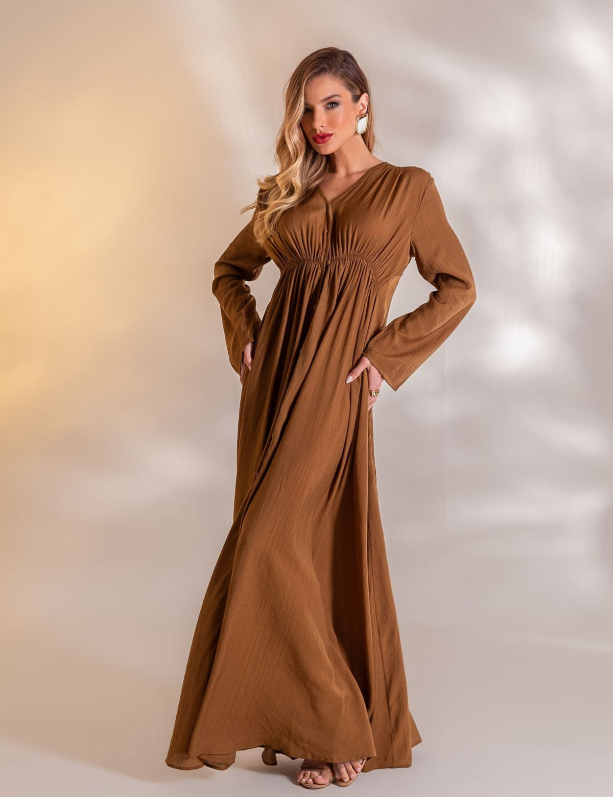 Vestido Longo Viscose Mirella - Marrom