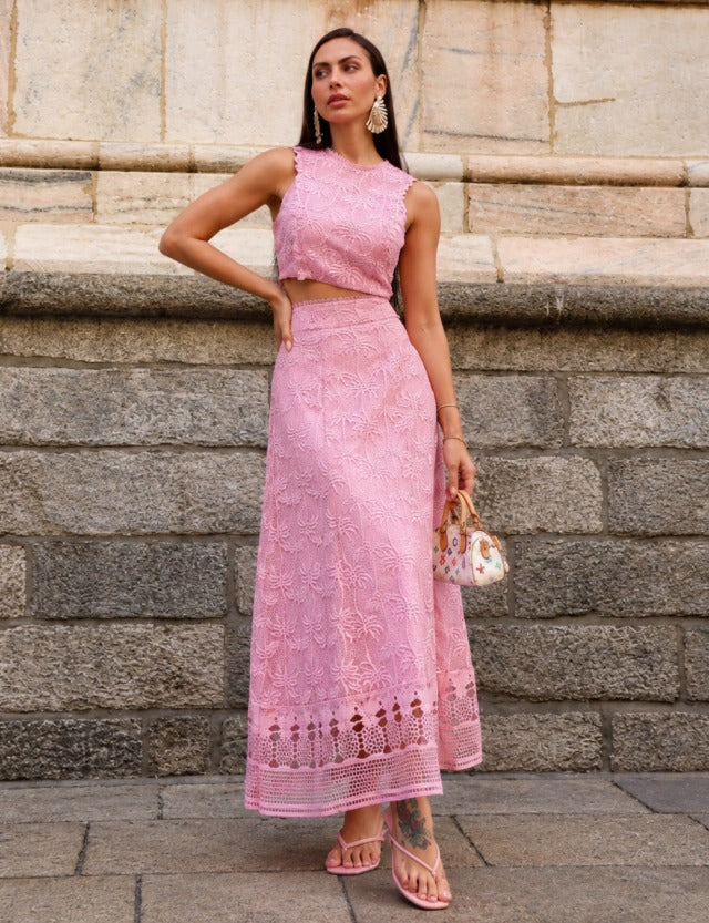 Conjunto Renda Floral Isla - Rosa