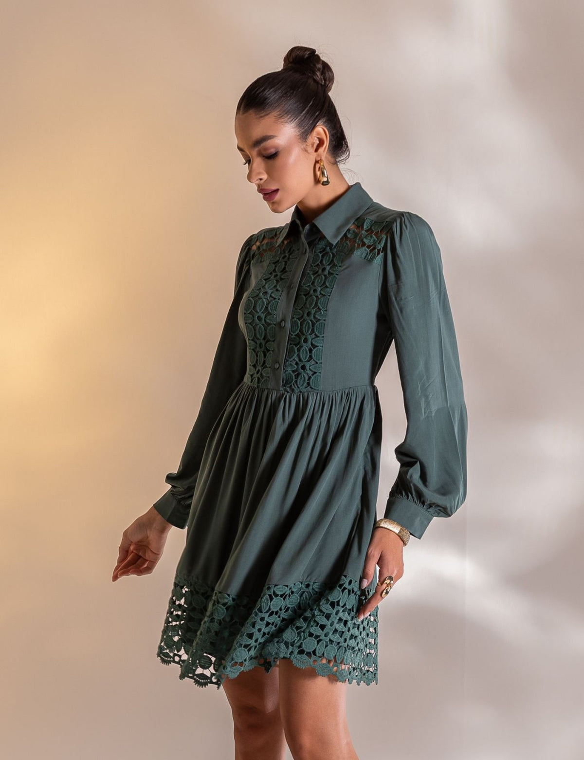 Vestido Curto Guipir Isadora - Verde