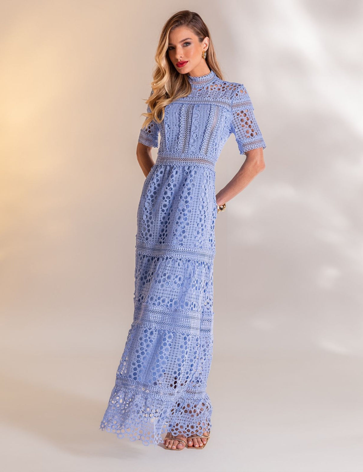 Vestido Longo Guipir Amélia - Azul