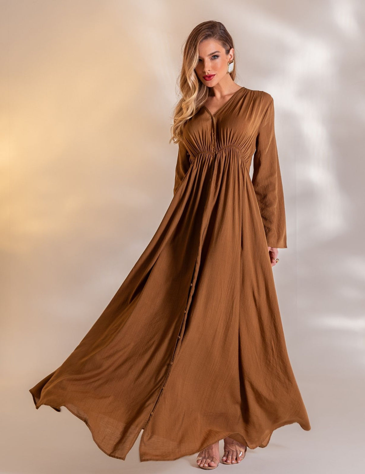 Vestido Longo Viscose Mirella - Marrom