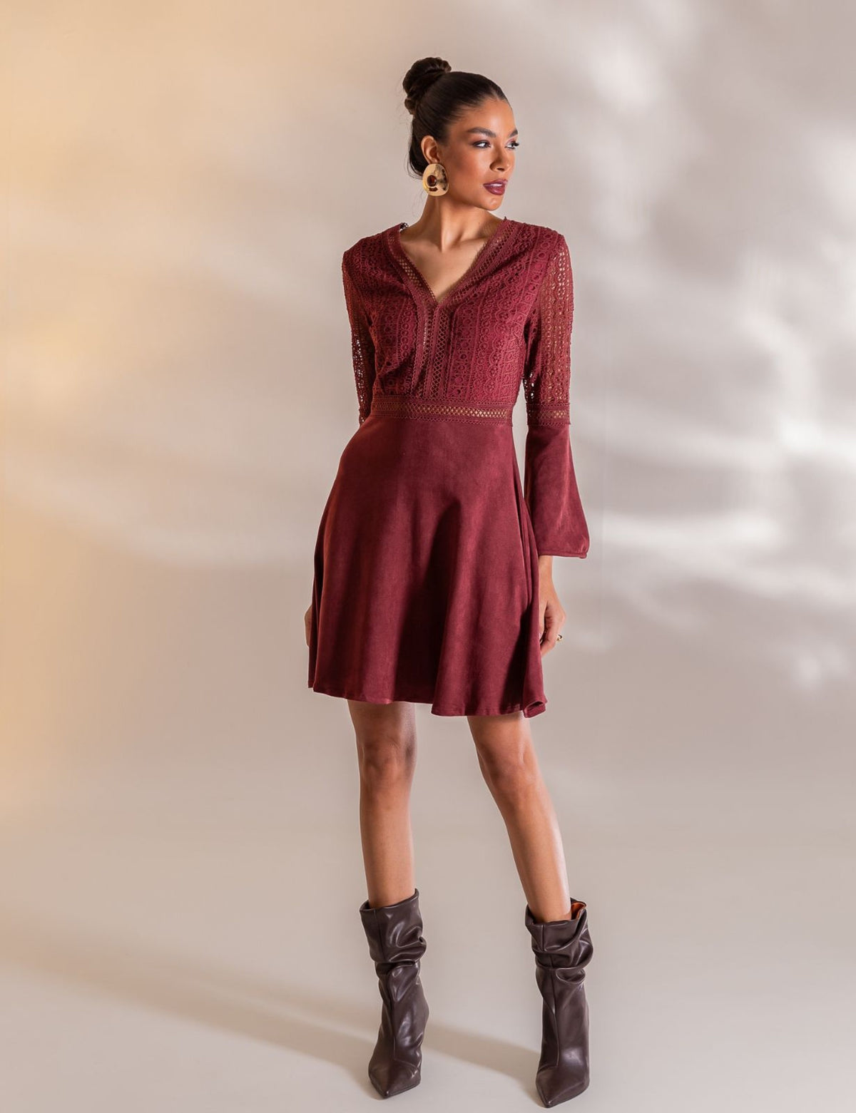 Vestido Curto Suede Vania - Vinho