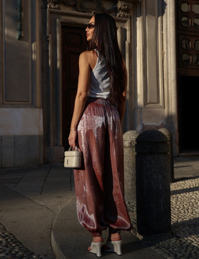 Calça Acetinada Ballon Solea - Marrom
