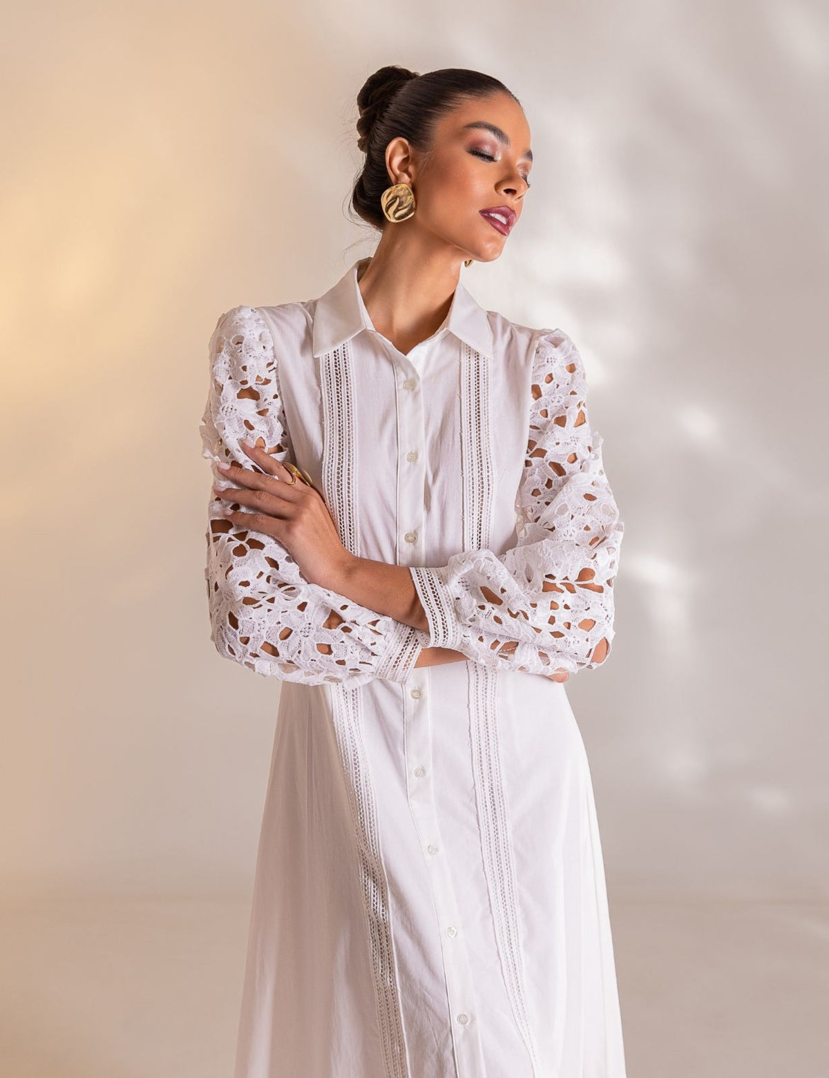 Vestido Midi Guipir Clarice - Off White
