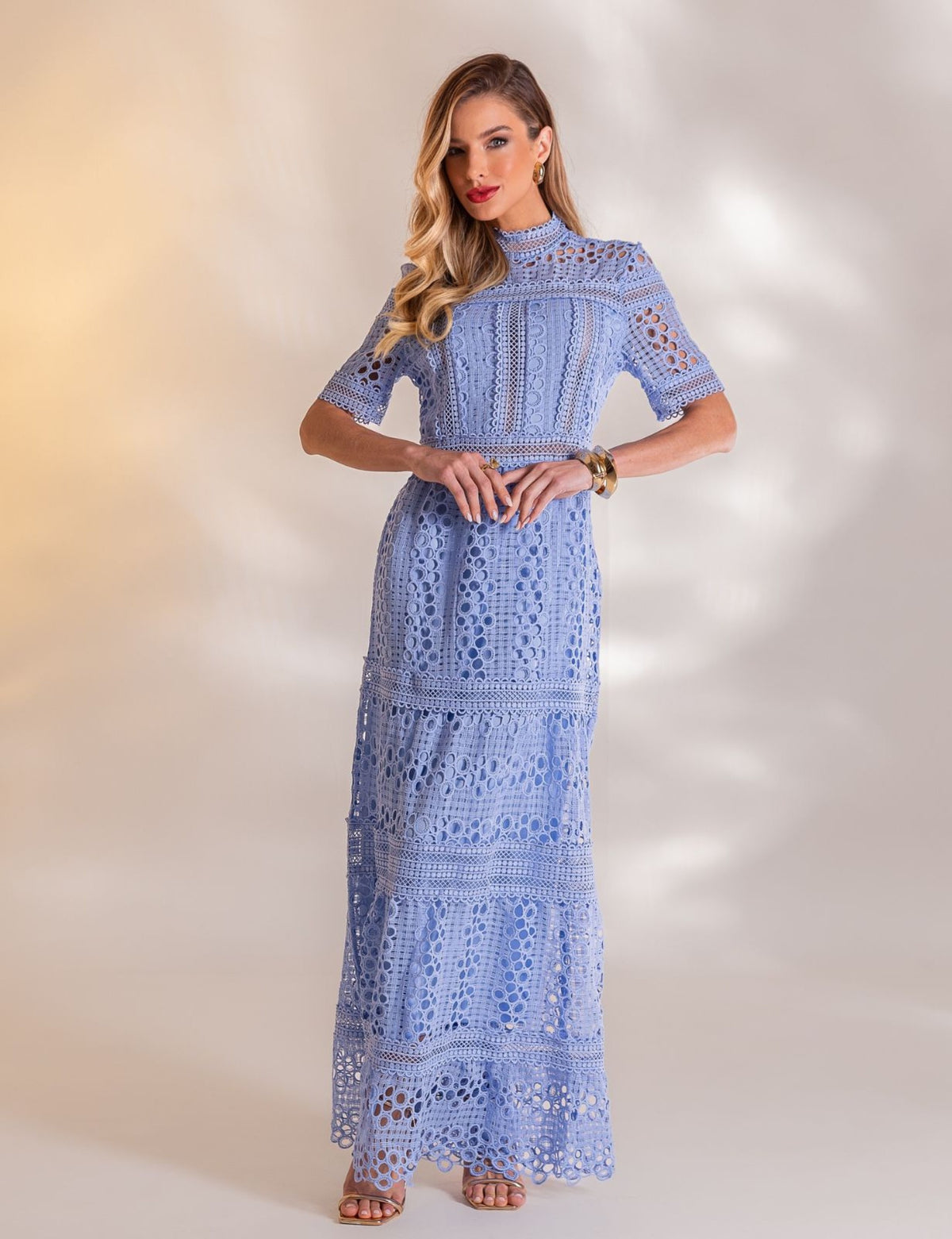 Vestido Longo Guipir Amélia - Azul