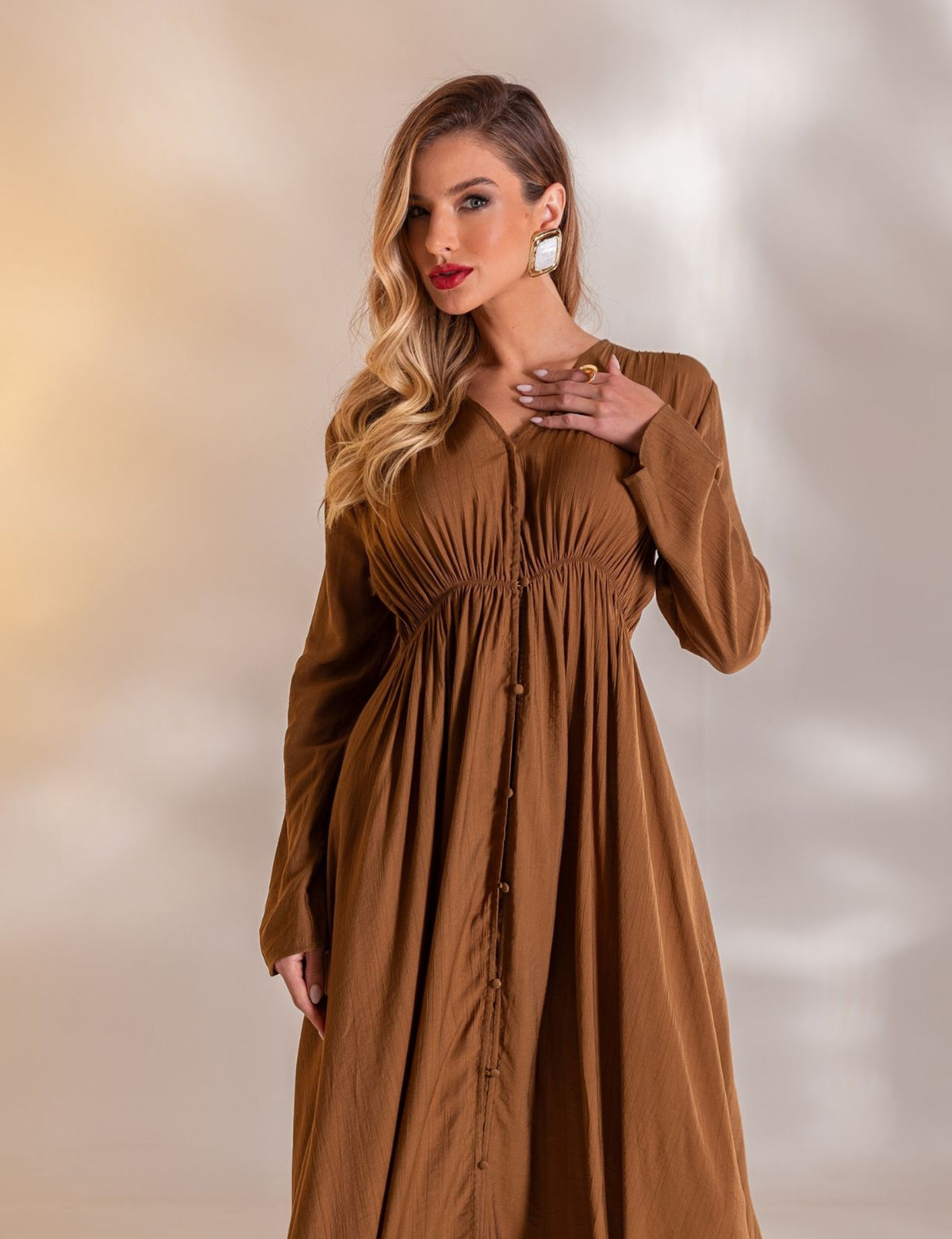 Vestido Longo Viscose Mirella - Marrom