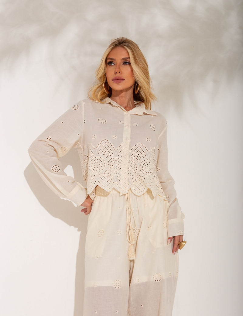 Conjunto de Algodão Bordado Betina - Bege