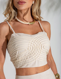 Conjunto de Algodão com Cropped Bordado Filipa - Cru