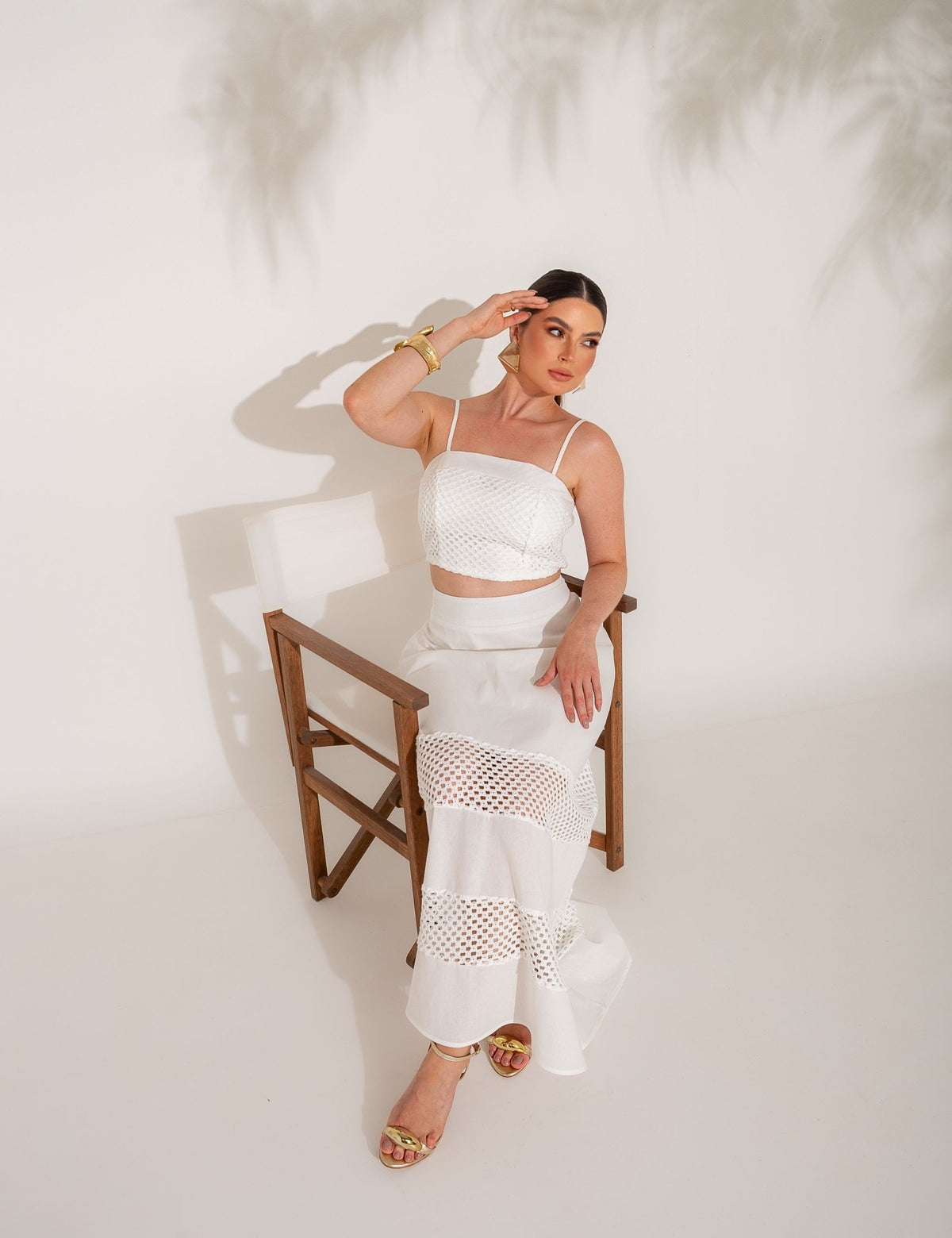 Conjunto Saia e Cropped com Tela Aurellie - Off White