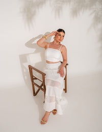 Conjunto Saia e Cropped com Tela Aurellie - Off White