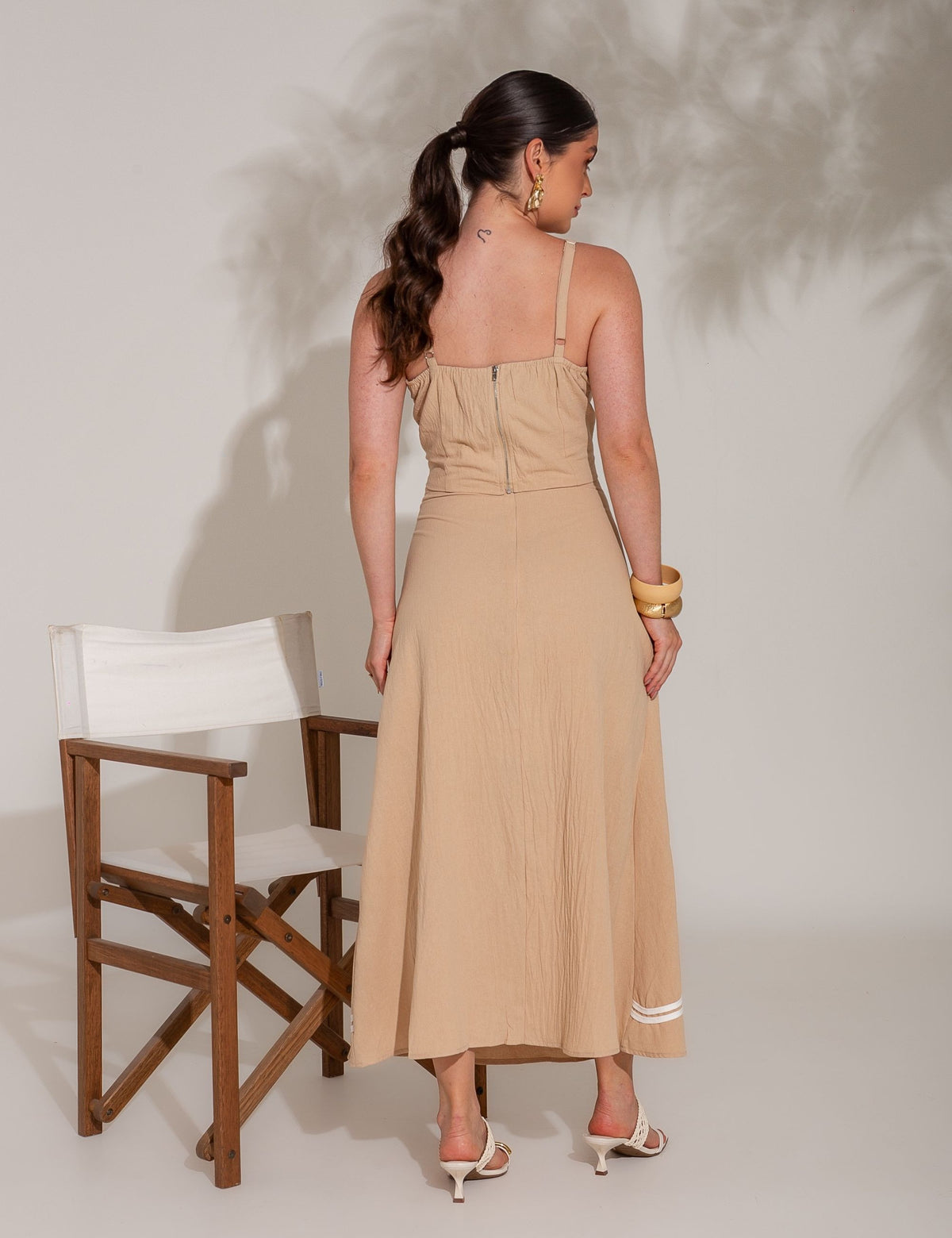 Conjunto de Algodão com Saia Bordada Dominique - Bege