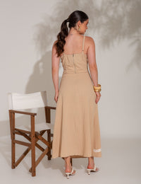 Conjunto de Algodão com Saia Bordada Dominique - Bege