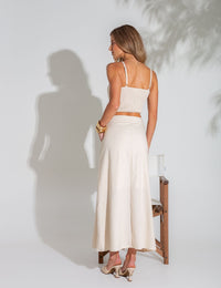 Conjunto de Algodão com Cropped Bordado Filipa - Cru