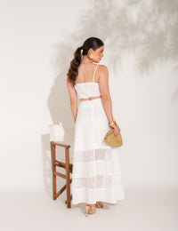 Conjunto Saia e Cropped com Tela Aurellie - Off White
