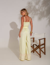 Conjunto de Calça e Cropped com Bordado Caroline - Amarelo