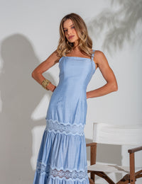 Vestido de Alça com Renda Cassiane - Azul