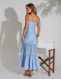 Vestido de Alça com Renda Cassiane - Azul