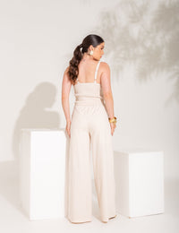 Conjunto de Calça e Cropped com Detalhes Natasha - Cru