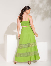Conjunto Saia e Cropped com Tela Aurellie - Verde