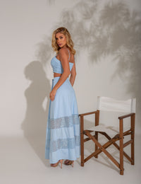 Conjunto Saia e Cropped com Tela Aurellie - Azul