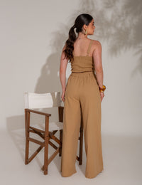 Conjunto de Calça e Blusa de Alça com Detalhes Anika - Marrom