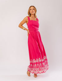 Conjunto de Algodão com Saia Bordada Pamela -  Rosa