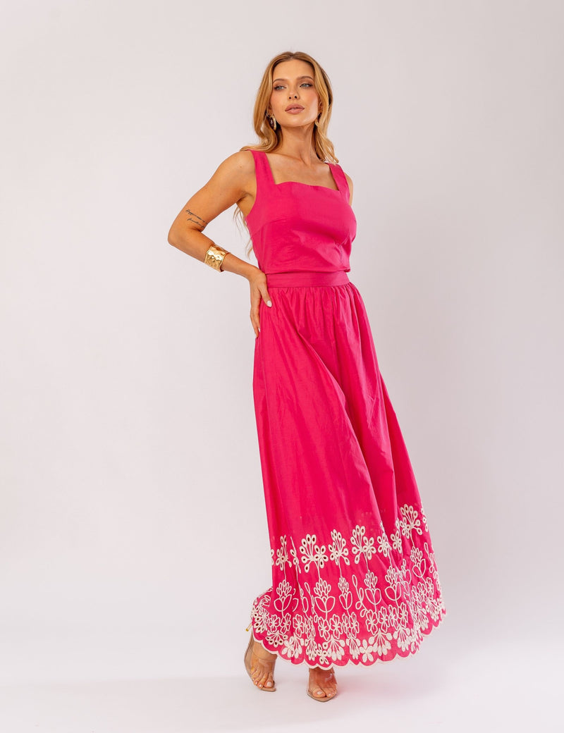 Conjunto de Algodão com Saia Bordada Pamela -  Rosa