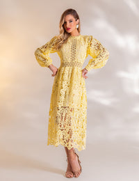 Vestido Midi Guipir Flora - Amarelo