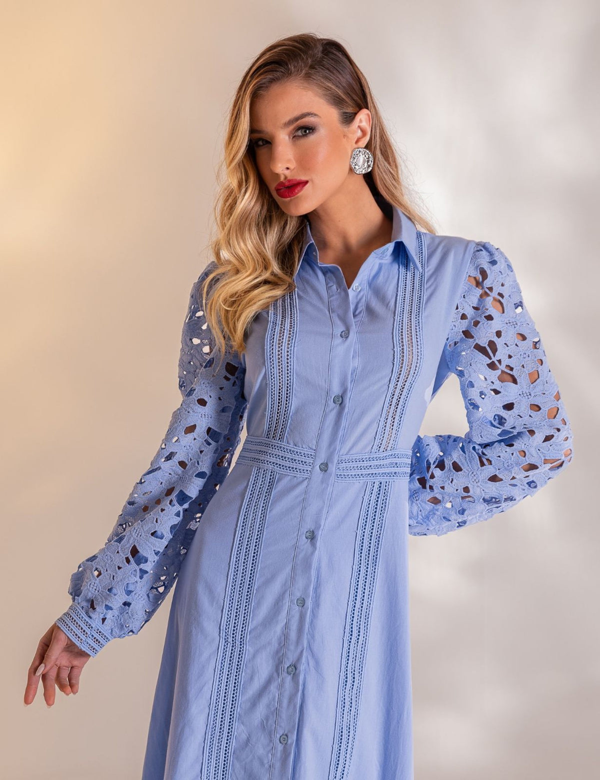 Vestido Midi Guipir Clarice - Azul