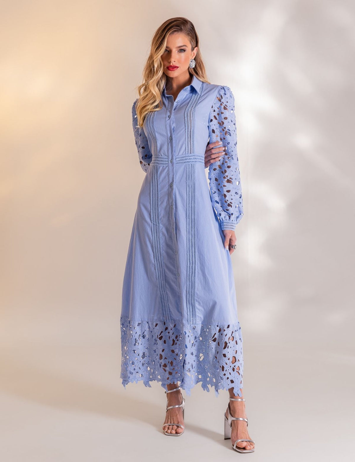 Vestido Midi Guipir Clarice - Azul