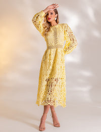 Vestido Midi Guipir Flora - Amarelo