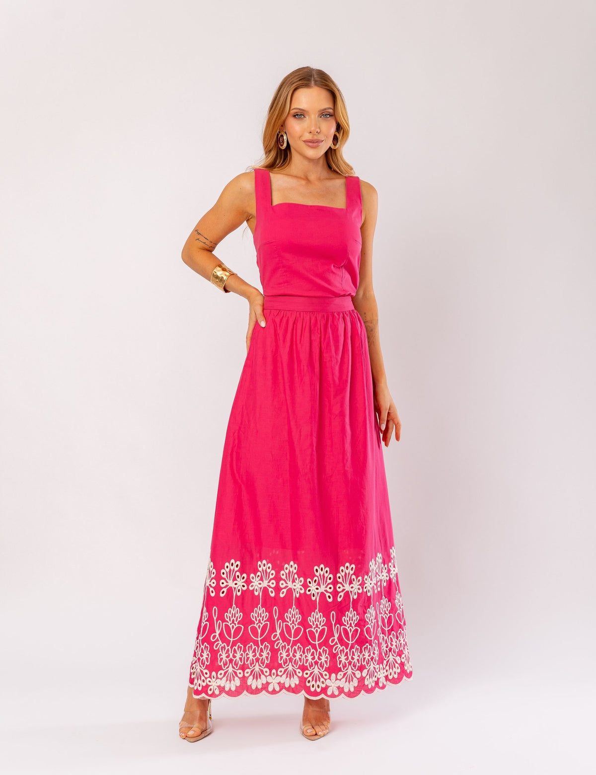 Conjunto de Algodão com Saia Bordada Pamela -  Rosa