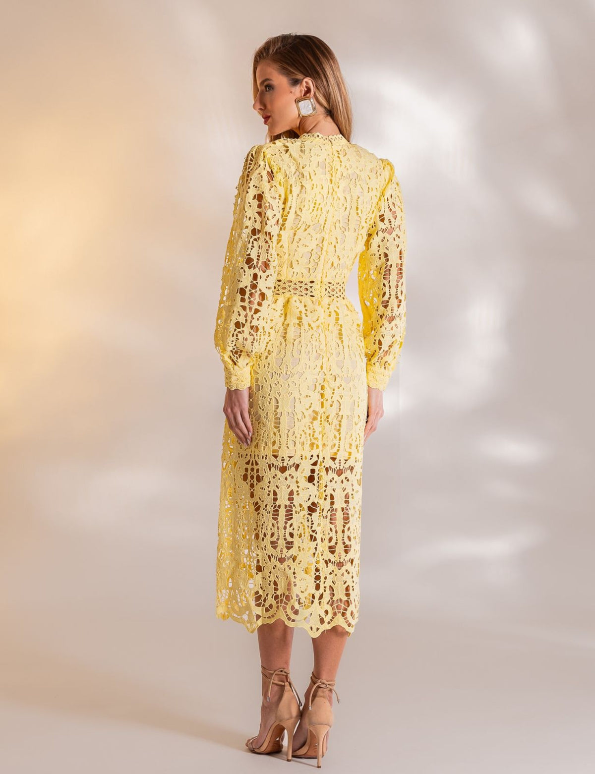 Vestido Midi Guipir Flora - Amarelo