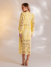 Vestido Midi Guipir Flora - Amarelo