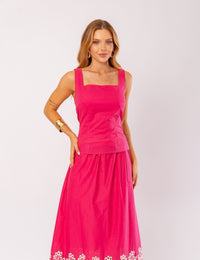 Conjunto de Algodão com Saia Bordada Pamela -  Rosa