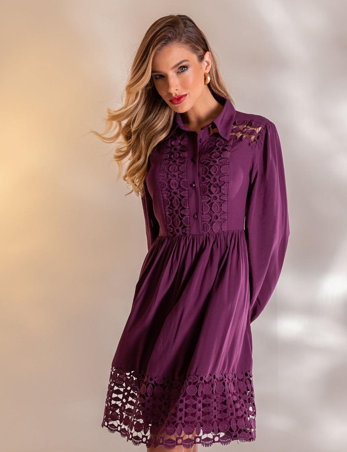 Vestido Curto Guipir Isadora - Roxo