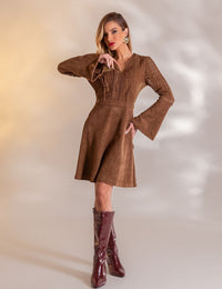 Vestido Curto Suede Vania - Marrom