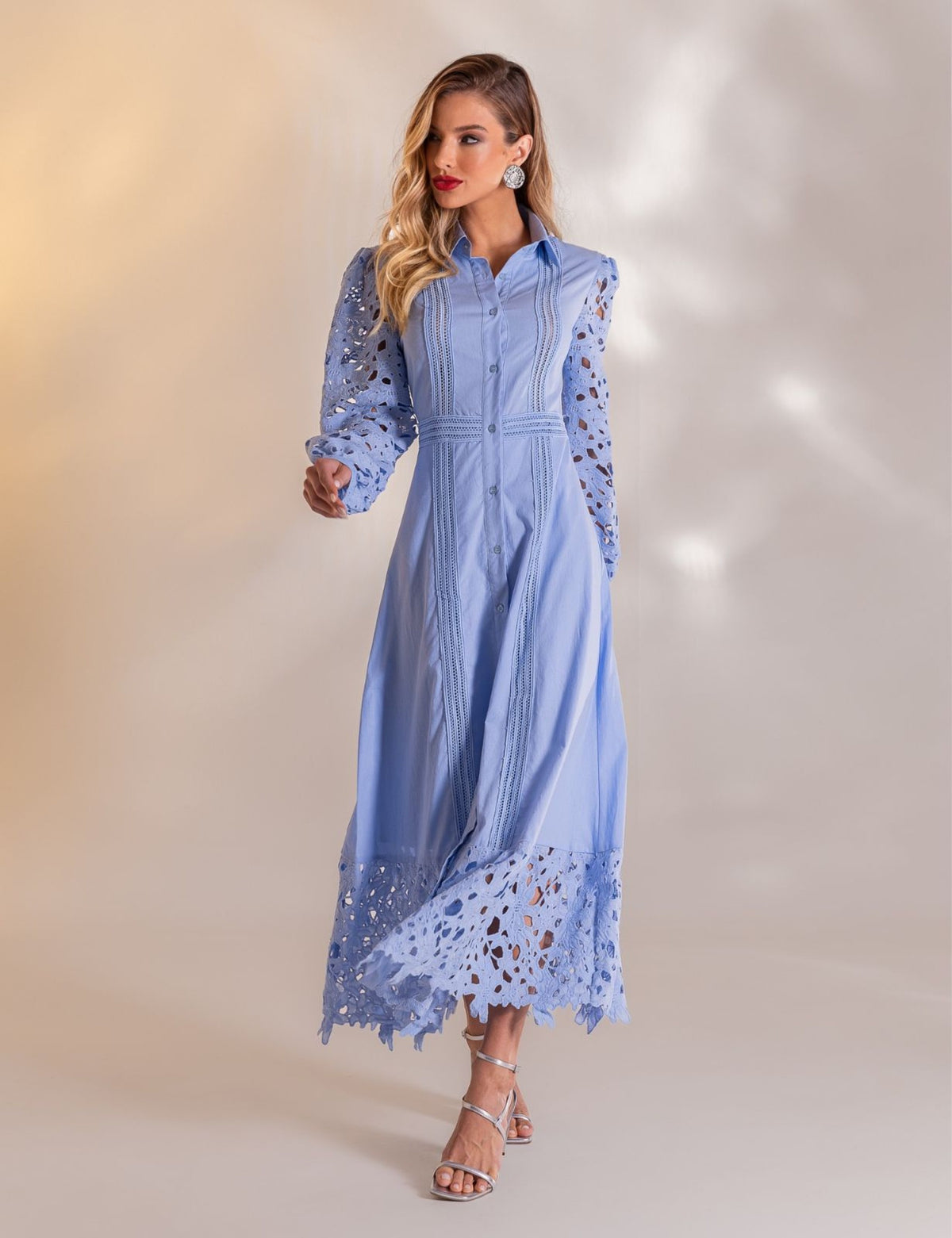 Vestido Midi Guipir Clarice - Azul