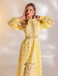 Vestido Midi Guipir Flora - Amarelo