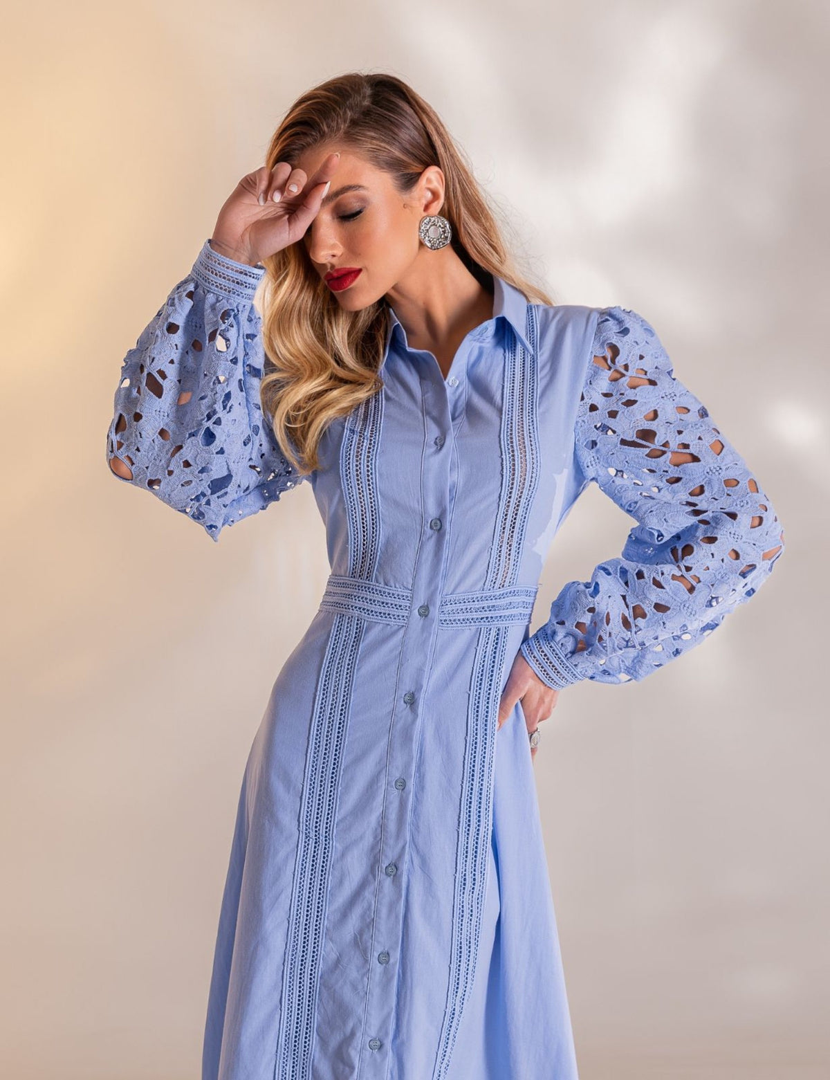 Vestido Midi Guipir Clarice - Azul