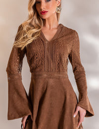 Vestido Curto Suede Vania - Marrom