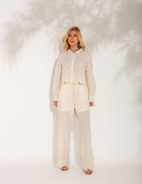 Conjunto de Algodão Bordado Betina - Bege