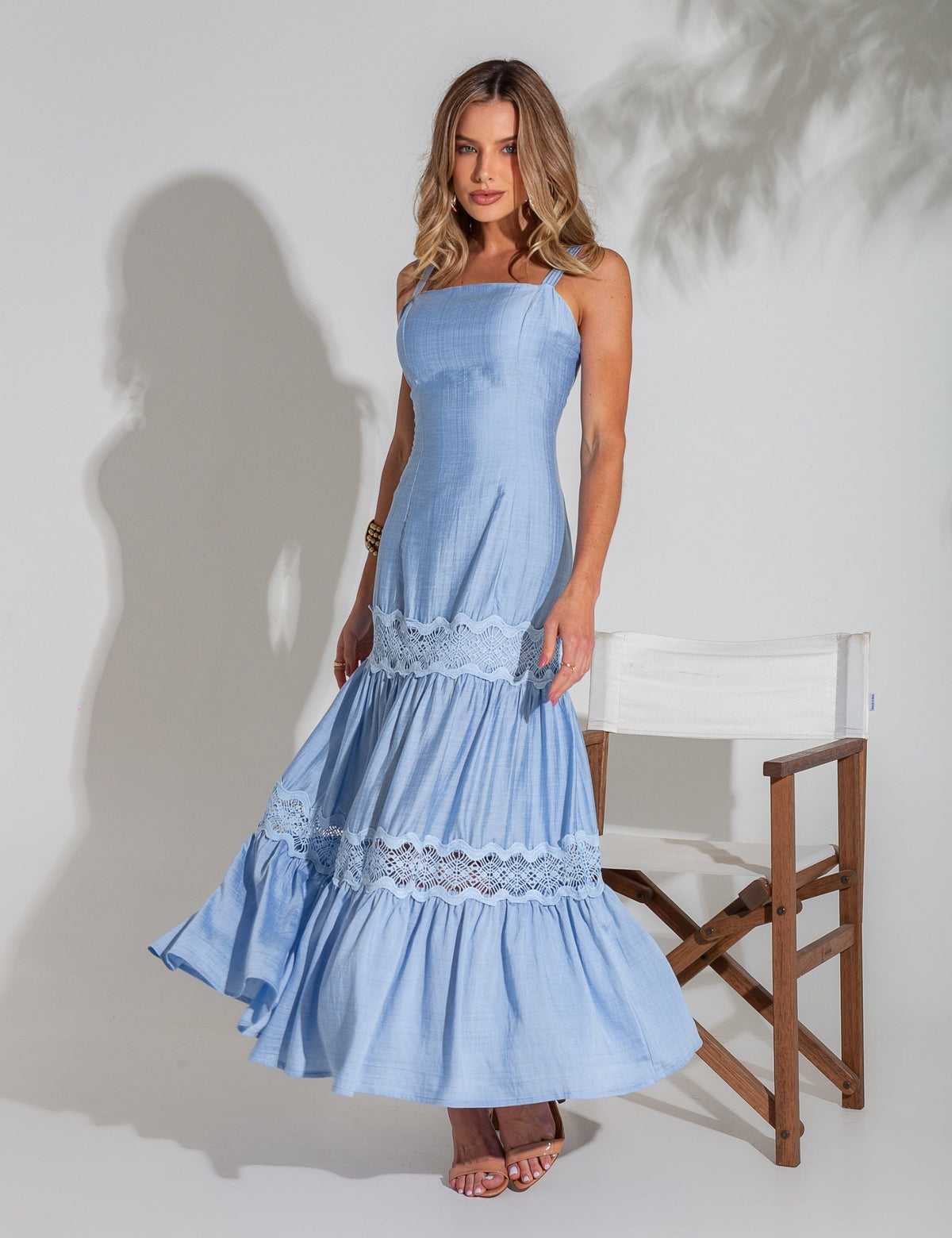 Vestido de Alça com Renda Cassiane - Azul