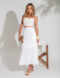 Conjunto de Algodão com Cropped Bordado Filipa - Off White