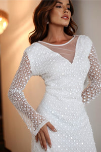 Vestido Tule Decote V em Paetê Natalia - Branco