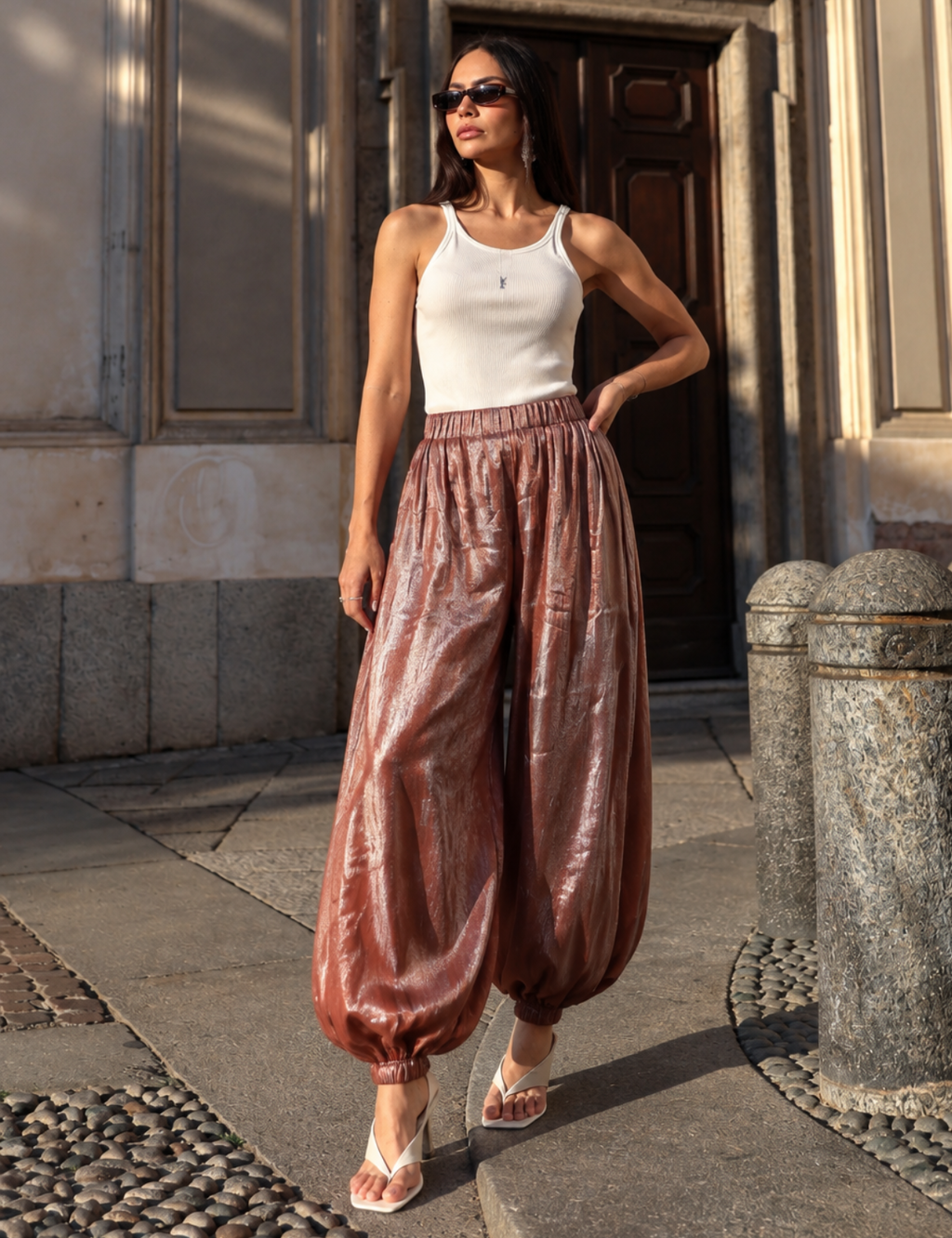 Calça Acetinada Ballon Solea - Marrom